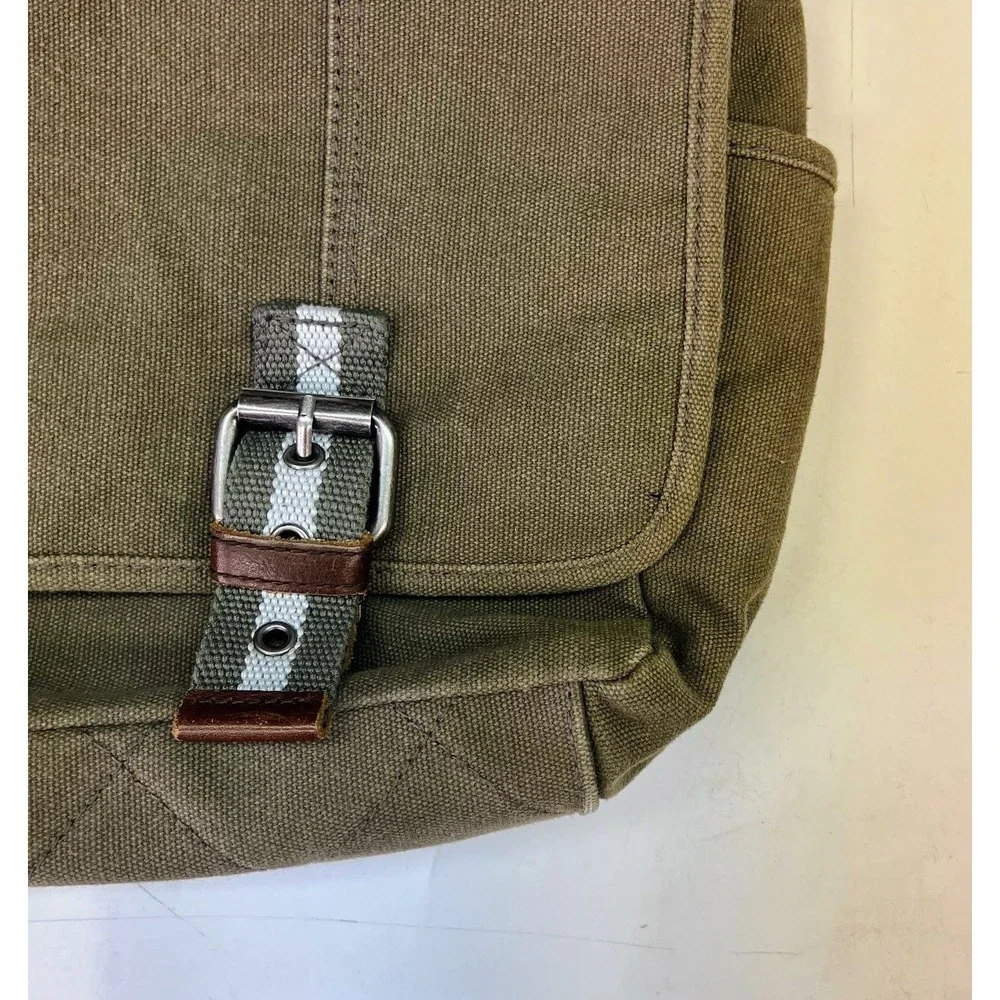 Fossil Olive Green Canvas Messenger Bag Crossbody Satchel Buckle Utility Unisex